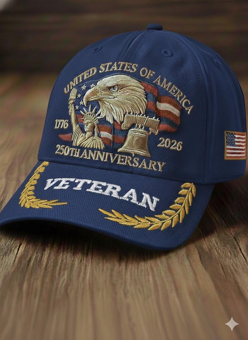 Patriotic Veteran Embroidered Hat, 250th Anniversary USA Cap  display picture 3