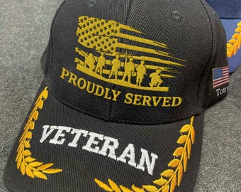 Embroidered Veteran Hat, US Flag Patriotic Military Cap