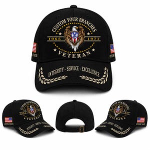 Personalisierter veteranischer Hut | Benutzerdefinierte Name, Rang, Zweig & Dienstjahre | 3D gedruckte militärische Baseballkappe | veteran Geschenk
