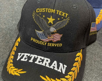 Custom Embroidered Veteran Hat, Personalized Eagle Military Cap