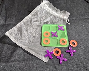 Handmade, glow in the dark resin travel size Tic Tac Toe Game