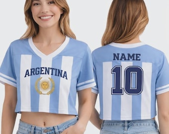 Argentina Crop Top Jersey Custom Name & Number Shirt, Women Soccer Crop Tee, Personalized Football Fan Top Gift