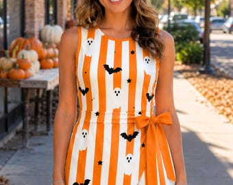 Spookachtige tennisjurk met vleermuizen, schattige Halloween-jurk met vleermuizen voor dames, spookachtige pickleball-sportoutfit, sportief herfstcadeau voor haar