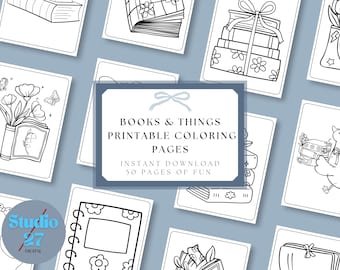 Books & Things Coloring Pages | 50 Page Book Lover Gift | Reading  Theme | Instant Download