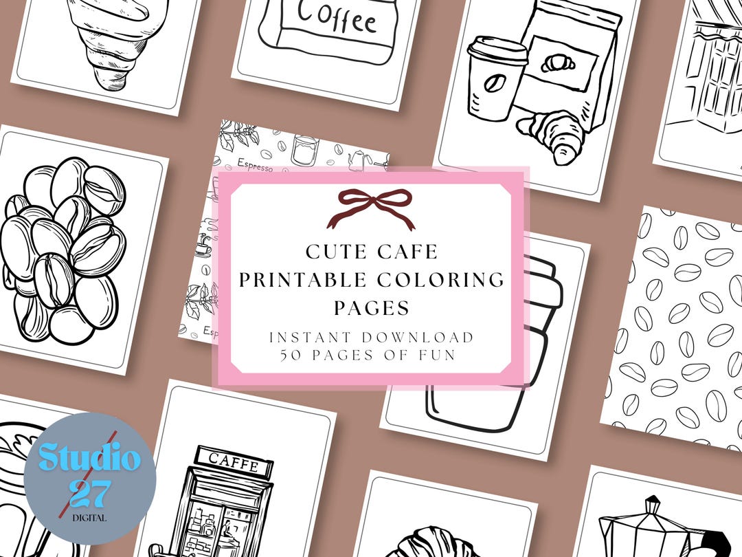 Cafe Coloring Book | Coquette Color Pages PDF | Cozy Coffee Shop ...