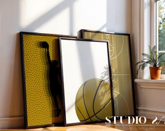 Basketballfeld-Poster-Set zum Ausdrucken | Deko fürs Sportlerzimmer | Goldene Sportposter | Sofort-Download