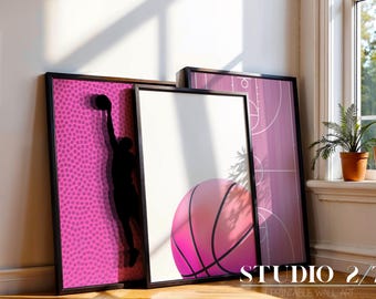 Basketball Platz Printable Set | Athlet Schlafzimmer Dekor | Rosa Sport Poster Bündel | Sofort Download