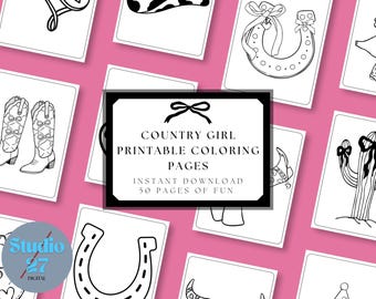 Dibujos para colorear de chicas campestres / Libro de actividades del Oeste (50) / Botas, sombreros, vaquera / Descarga instantánea