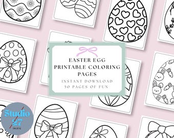Easter Egg Coloring Pages PDF | 50 Printable Spring Activity Sheets for Kids | Digital Download