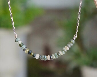 Green gemstone necklace, Tourmaline necklace, green Tourmaline, sterling silver, gemstone necklace, F1207-by French Feather Designs