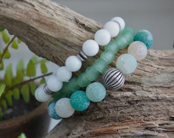 Sea glass bracelets, stretch bracelets, bracelet set, bracelet stack, gemstone bracelet, beaded bracelets F1365 by French Feather Design