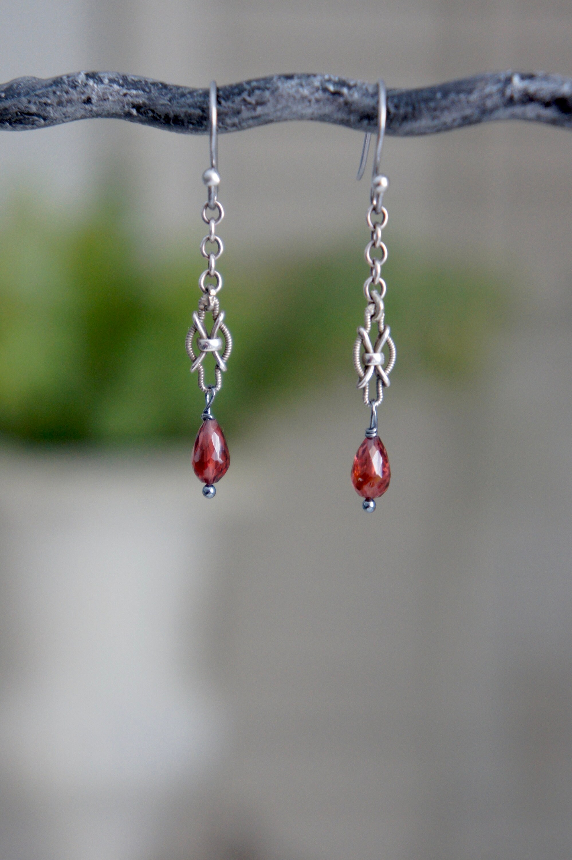 Garnet earrings garnet teardrop earrings red earrings | Etsy