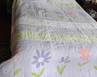 Pottery Barn,  full size quilt, pretty purple, pinks, Flowers, gently used, 1 pillow sham