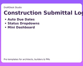 Construction Submittal Log Template (Excel, Google Sheets) | Auto Due Dates, Status Dropdowns, Dashboard | Contractor & A/E Tracker