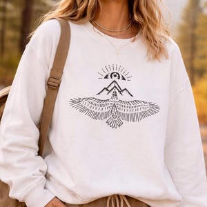 Minimal Mountain Eagle Thunderbird Illustration Sweatshirt | Boho Gift for Nature Lover