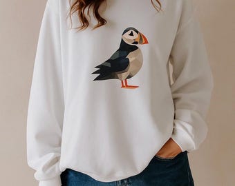 Geometric Puffin Sweatshirt | Iceland Puffin Crewneck, Coastal Vibe