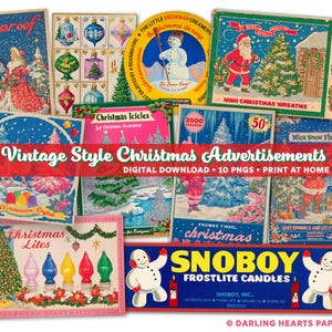 Vintage Christmas Advertising Clipart • Retro Holiday Printables • 10 PNGs for Crafts & Collage