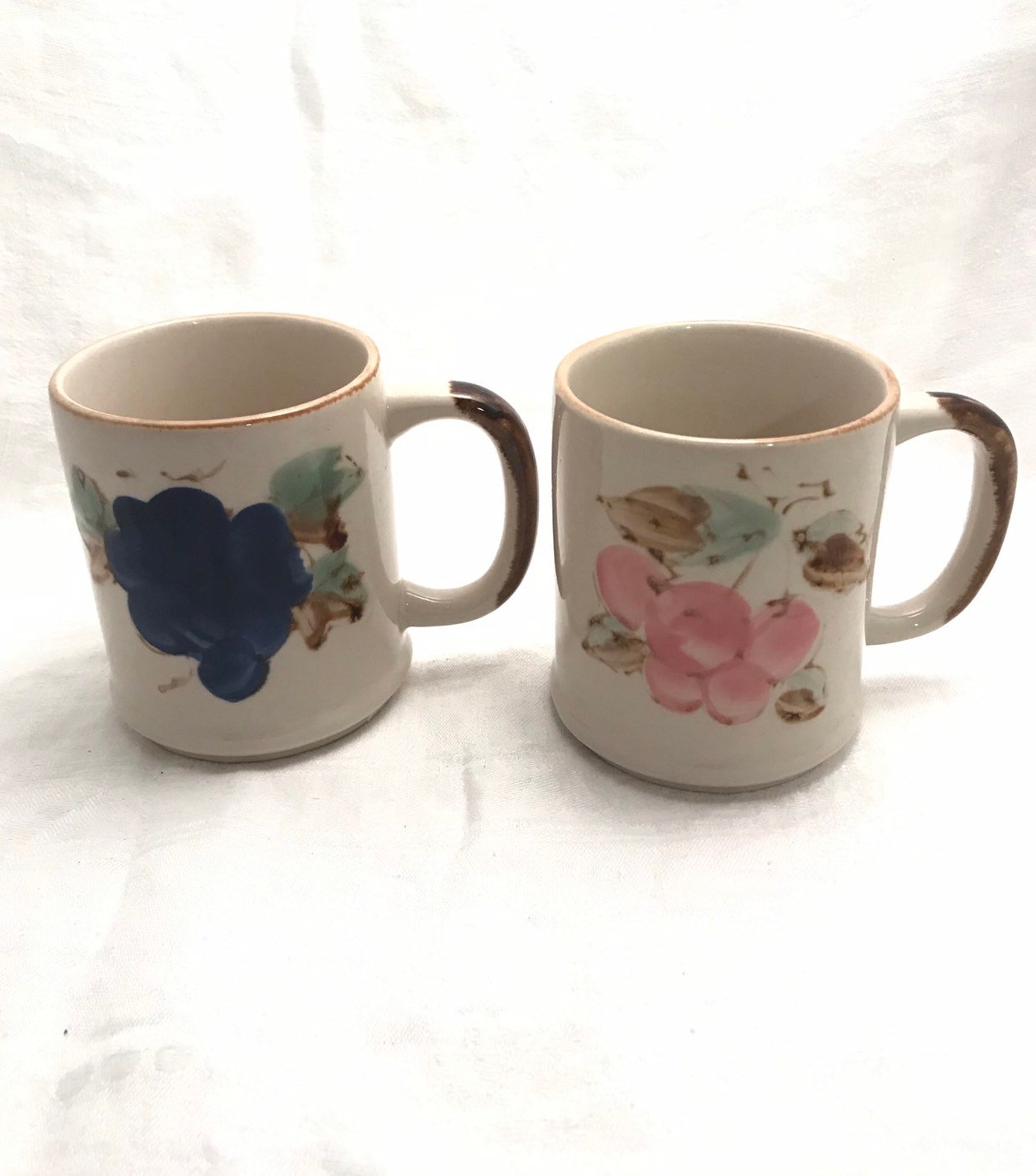 Vintage Pair of Coffee Mugs, Made in Korea, Fruit Design, Vintage