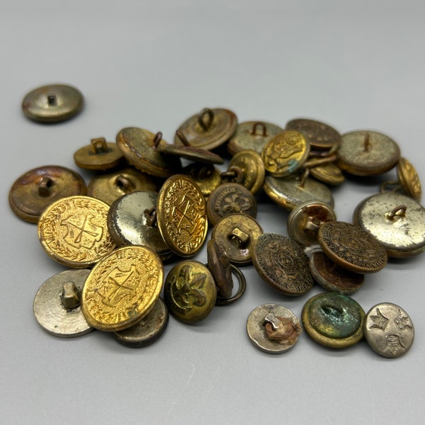 Military Button Lot, Coat Buttons, Uniform Buttons, Collectible Buttons, Brass, Vintage Military