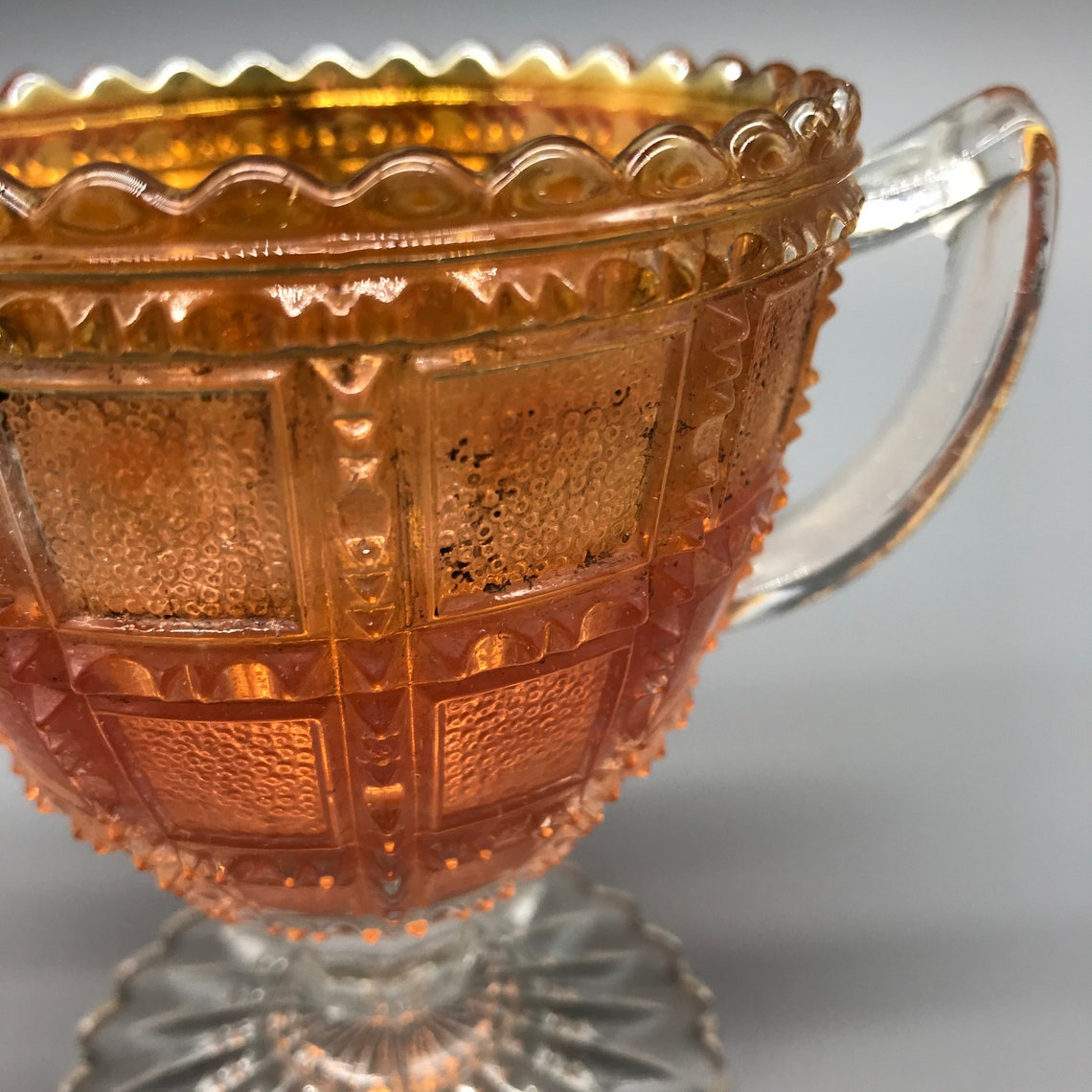 Imperial Glass Beaded Block Marigold Open Sugar Bowl Beaded Etsy