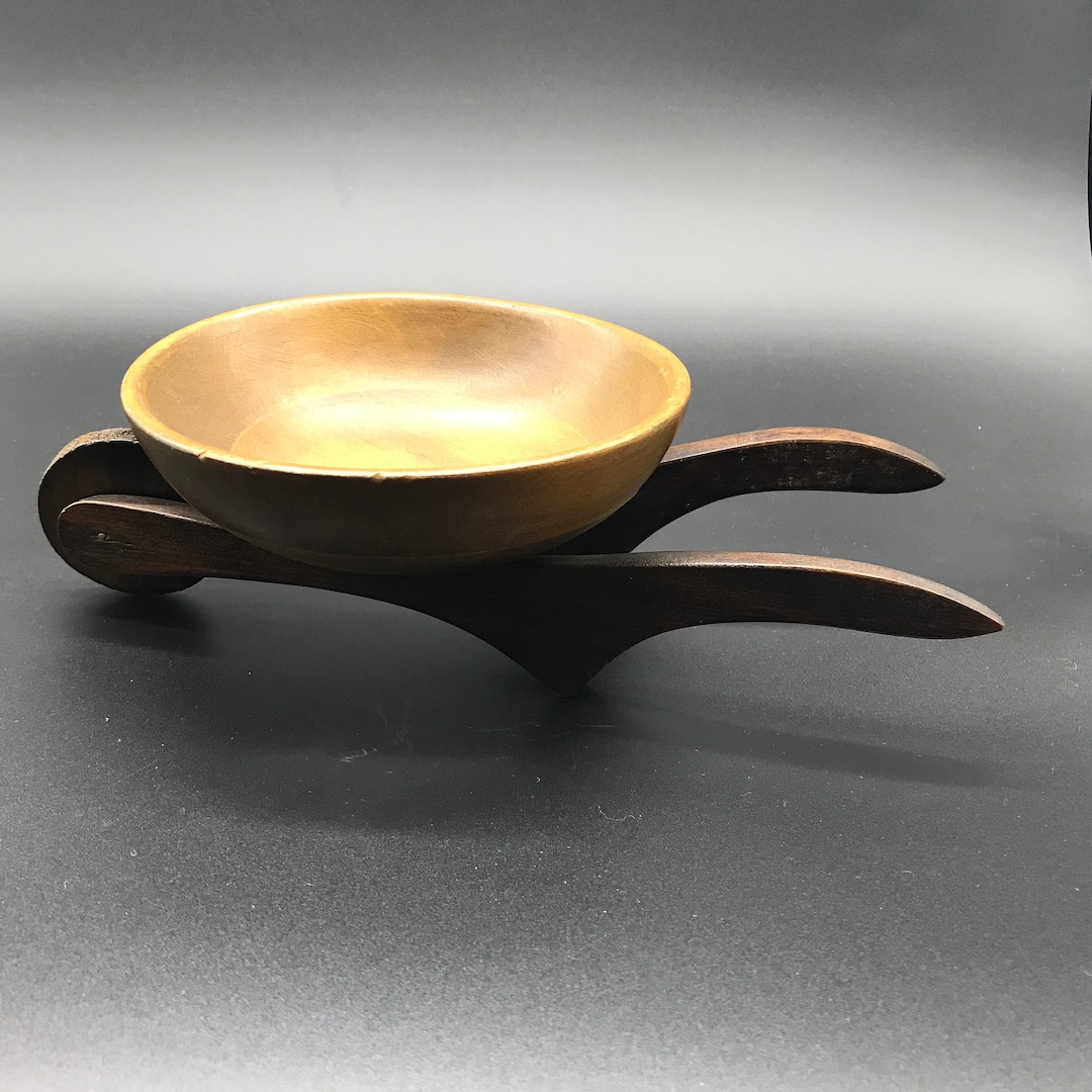 Vintage Brown Wooden Wheelbarrow Nut Dish, Wooden Candy Wheelbarrow