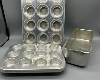 Vintage Aluminum Bakeware, Cookware, Muffin Pan, Bread Pan, Mini Muffins, Mirro, Comet, Wear-Ever