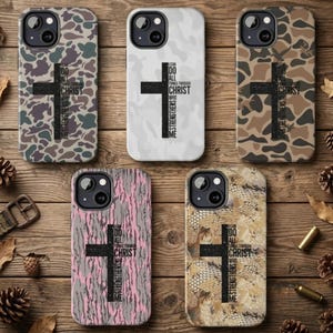 Christian Cross Camo iPhone Case – “I Can Do All Things Through Christ” Scripture Phone Cover, Shockproof Protective Case for iPhone 11 - 17