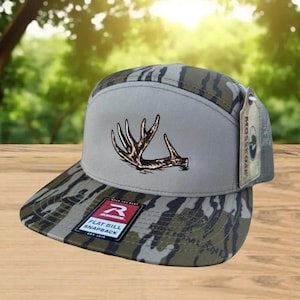 Antler Shed Embroidered Camo Hat – 7 Panel Trucker Snapback, Vintage Hunting Outdoor Cap