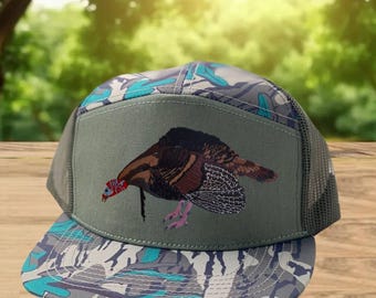 Gobbler on the Limb Hat | 7-Panel Trucker Snapback | Mossy Oak Greenleaf & Bottomland Camo | Unisex Embroidered Turkey Hunting Cap