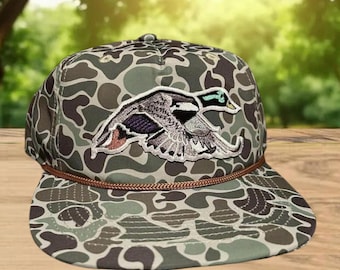 Mallard Duck Hunting Camo Ropebrim Snapback Hat