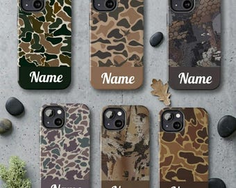 Personalized Name Camo Phone Case | Custom Name iPhone Case, Old School & Duck Hunting Camouflage | Custom Hunting Gift
