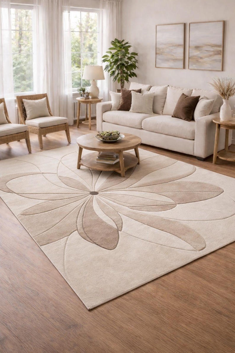 Modern 3D Floral Hand Tufted Rug - 100% Wool Area Rug - Etsy