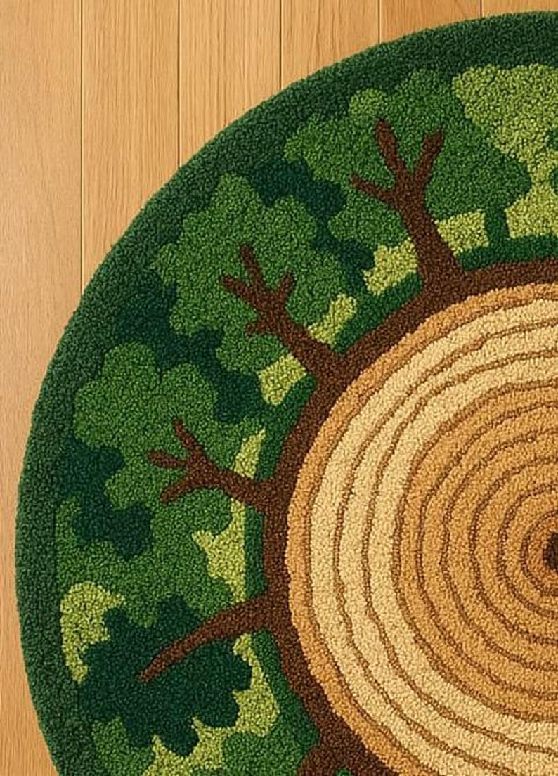 Large Forest Tree Rings Tufted Rug, Green Moss Woodland Area Rug - Etsy