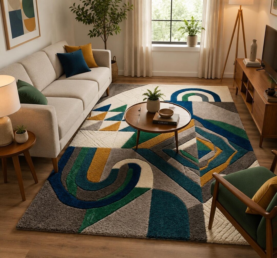 Luxury Geometric Hand Tufted Wool Rug, Modern Abstract Area Rug, - Etsy