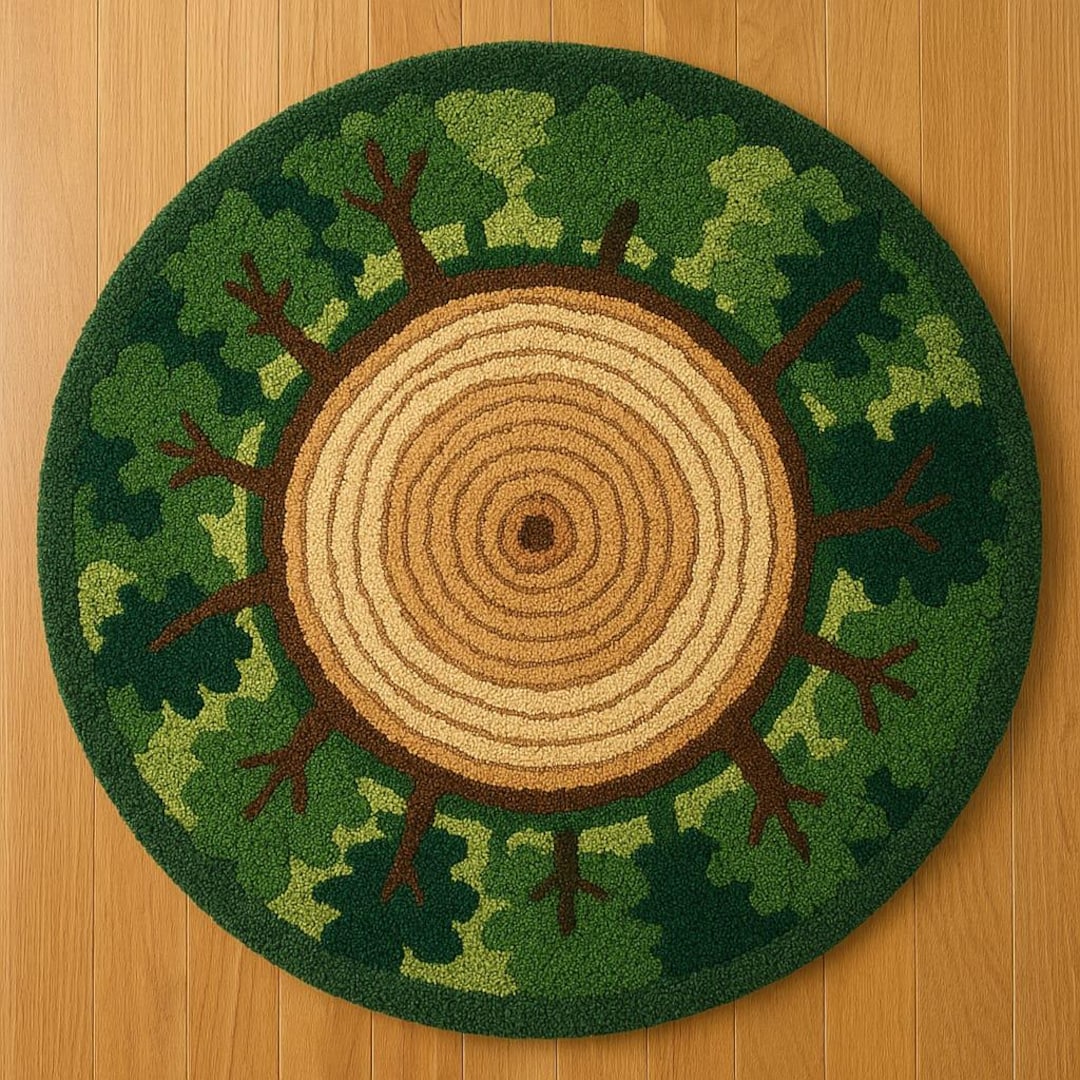 Large Forest Tree Rings Tufted Rug, Green Moss Woodland Area Rug - Etsy