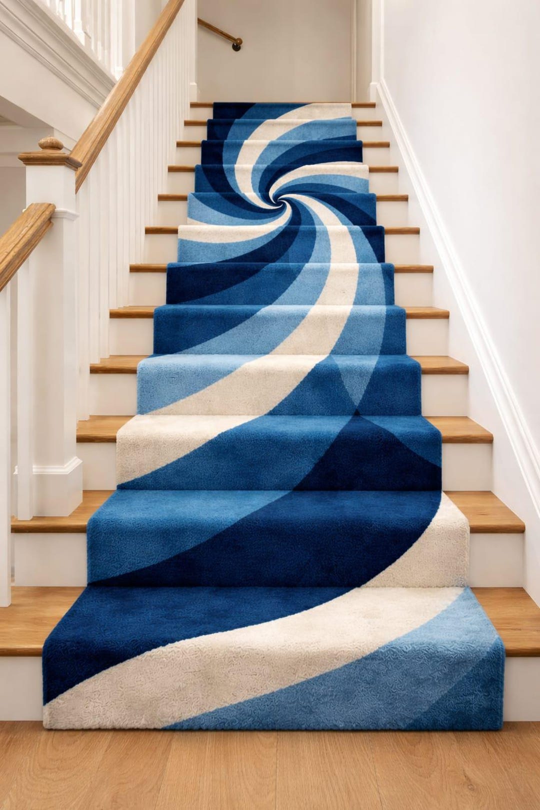 Hand Rummer Modern Blue & White Hand Tufted Wool Stair Runner Rug - Etsy