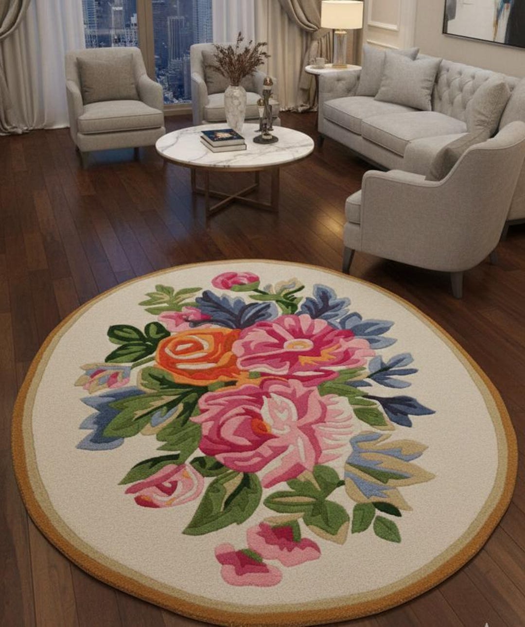 Hand Tufted Floral Round Rug - 100% Wool Botanical Area Rug - Etsy