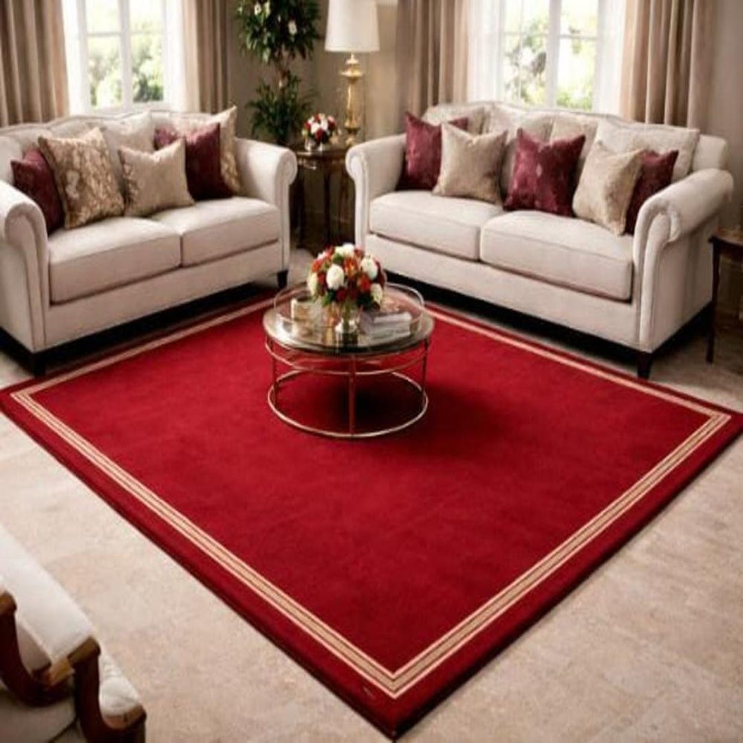 Deep Red Area Rug Hand Tufted Wool Rug, Deep Red Area Rug With Border, Modern - Etsy