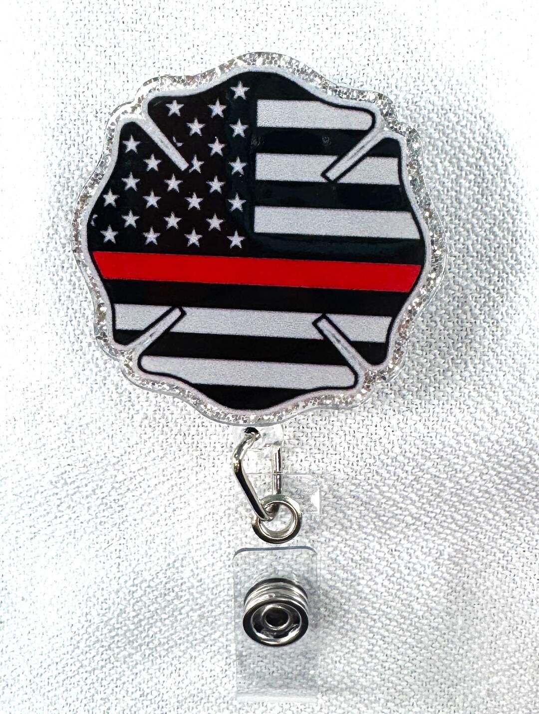 Fire Department Firefighter Red Hero Ladder Honor First Responder Badge ...