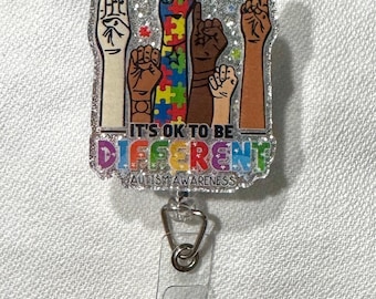 It’s okay to be different autism awareness positive Kind Positivity sign language Glitter Swivel Badge Reel Gift for