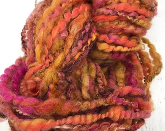 Pink Leaves Handspun Two Ply Art Yarn