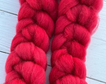 Red on Cheviot Combed Top Roving Hand Dyed
