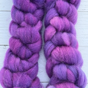 Purple on Cheviot Combed Top Roving Hand Dyed 2 ounces
