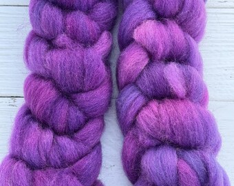 Purple on Cheviot Combed Top Roving Hand Dyed 2 ounces