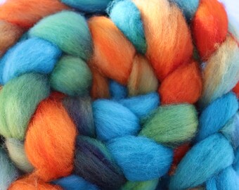 Tuscany on Blue Faced Leicester Hand Dyed Roving Heritage Wool for Hand Spinning Felting and Weaving, Knitting, Crochet