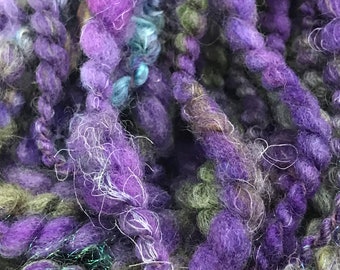 Purple Green Handspun Two Ply Art Yarn