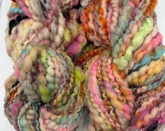 Multi Color Handspun Two Ply Art Yarn Hand Dyed Wool Bulky Local for Knitting Macrame Crochet and Weaving Saori