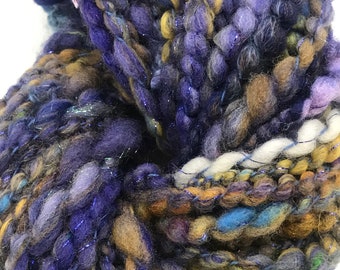 Blue Violet Gold Handspun Two Ply Art Yarn