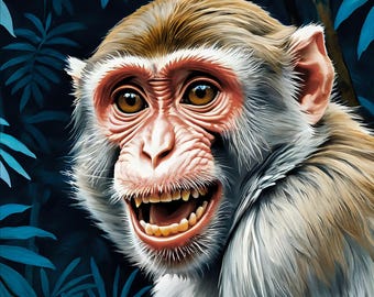 Monkey Wall Art Printable Large, Macaque Jungle Decor, Primate Poster, Digital Download