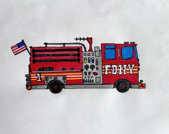Camión de bomberos del FDNY. Obra de arte original de un niño de 11 años.